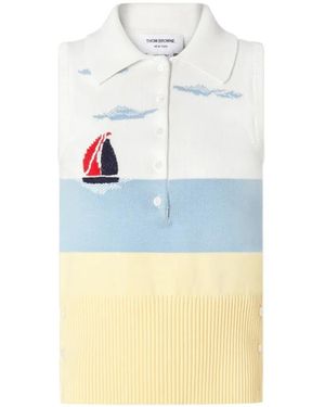 Thom Browne Sleeveless Polo Shirt - White