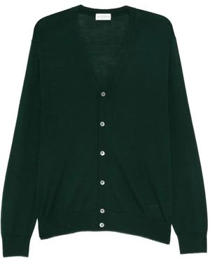 Ballantyne V-Neck Fine-Knit Cardigan - Green