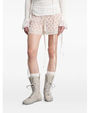 Ann Demeulemeester Floral-Print Lace-Trim Mini Shorts - White