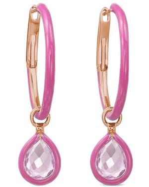 Nina Runsdorf Rose Quartz Enamel Hoop Earrings - Pink