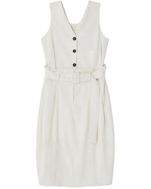 Low Classic Button-front Belted Midi Dress - White