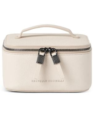 Brunello Cucinelli Grained Leather Jewellery Box With Shiny Zipper Pull - Natural