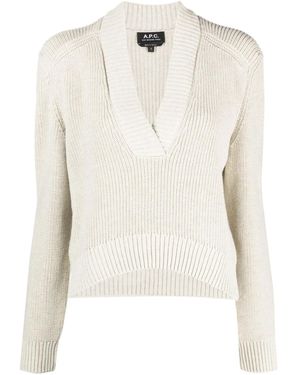 A.P.C. V-Neck Cotton Sweater - White