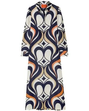 La DoubleJ Abstract-Print Silk Maxi Dress - White