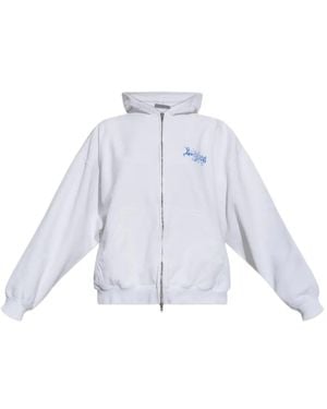 Balenciaga Logo-Print Zip-Up Hoodie - White