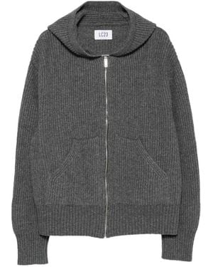 LC23 Ribbed-Knit Zip-Up Cardigan - Grey