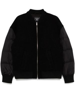 CROQUIS Ribbed-Knitted Hem Bomber Jacket - Black