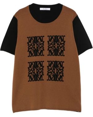 Max Mara Logo-Embroidered Two-Tone T-Shirt - Brown