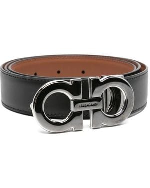Ferragamo Cinturón Gancini Reversible Y Ajustable - Gris