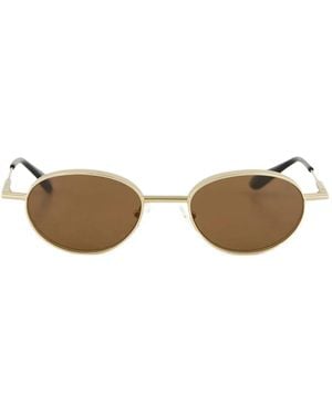 McQueen Oval-Frame Metal Sunglasses - Metallic