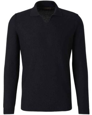Zanone Waffle-Knit Spread-Collar Polo Shirt - Blue