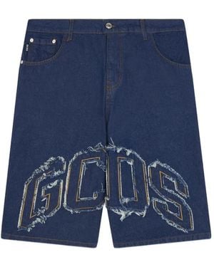 Gcds Frayed Logo-Patch Shorts - Blue