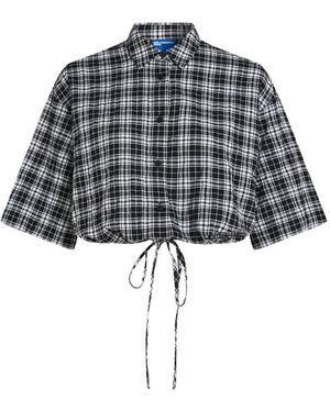 KARL LAGERFELD Checked Drawstring-Hem Shirt - Black