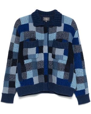 Eric Bompard Patchwork Ribbed Knit Button-Front Cardigan - Blue