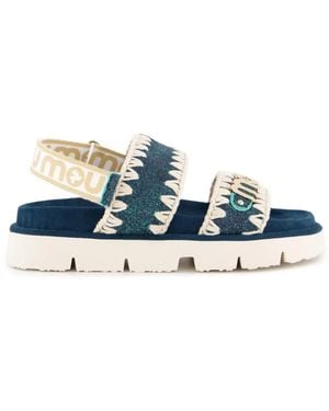 Mou Sandalen Met Gehaakte Afwerking En Hielbandje - Blauw
