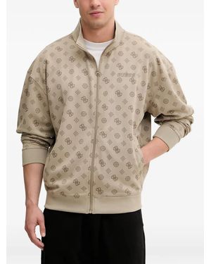 Guess Monogram-Print Zip-Up Jumper - Natural