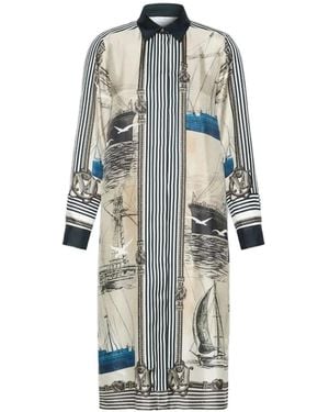 Max Mara Nautical-Print Silk Midi Dress - White