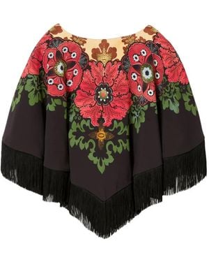 La DoubleJ Poncho Met Bloemenprint - Rood