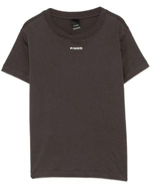 Pinko Logo-Print Short-Sleeve T-Shirt - Grey
