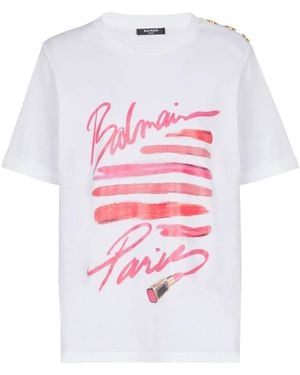 Balmain Hemd Mit Lippenstift-Print - Weiß