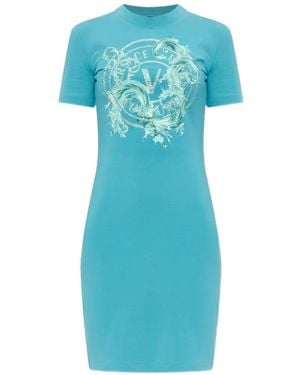 Versace Jeans Couture Embellished Graphic Dress - Blue