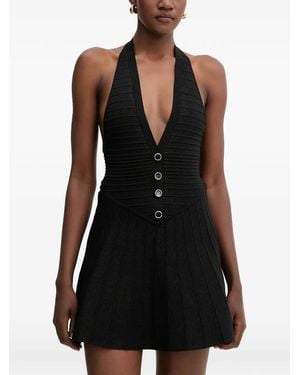 retroféte Cinzia Button-Detail Mini Dress - Black