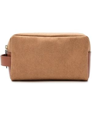 La Portegna Dopp Leather-Trim Canvas Wash Bag - Brown