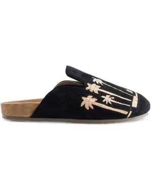 BAZISZT Sid Palm-Tree-Appliqué Mules - Black
