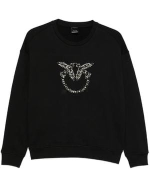 Pinko Sweatshirt With Bejewelled Love Birds Logo - Black