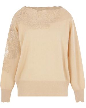 Ermanno Scervino Lace-Insert Boat-Neck Sweater - Natural