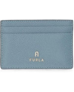 Furla Logo-Plaque Grained Leather Card Holder - Blue