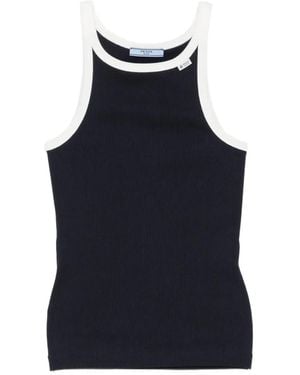 Prada Geripptes Oberteil Mit Logo-Patch - Blau