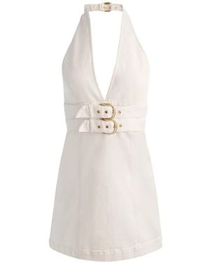 Alice + Olivia Solana Buckle-Detail Halterneck Mini Dress - White