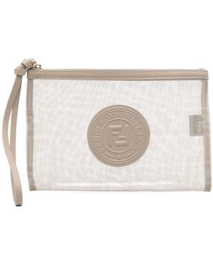 Fendi Logo-Patch Clutch Bag - White