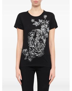 McQueen Skull Floral-Print T-Shirt - Black