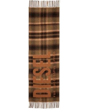 DIESEL Check-Pattern Fringed-Edge Scarf - Brown