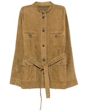 Yves Salomon Belted Suede Jacket - Natural