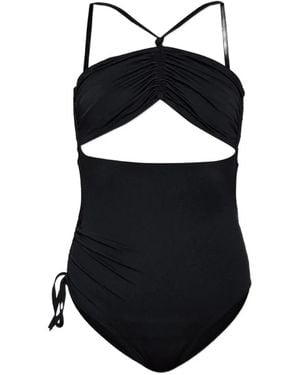 Balmain Cut-Out Ruched One-Piece Swimsuit - Black