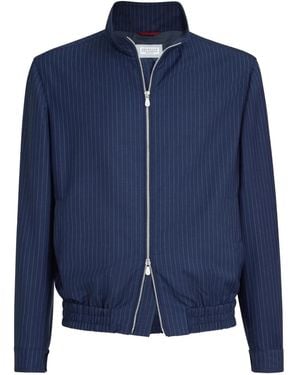 Brunello Cucinelli Pinstripe Fresco Outerwear Jacket - Blue
