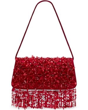 Cult Gaia Idalia Bead-Embellished Fringed Shoulder Bag - Red