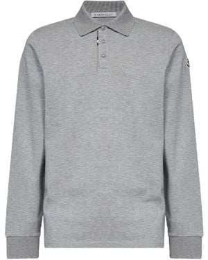 Moncler Logo-Patch Long-Sleeve Polo Shirt - Gray