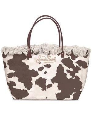MC2 Saint Barth City Cow-Print Fringed Tote Bag - Metallic