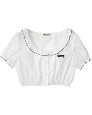 Miu Miu Embroidered Poplin Crop Top - White