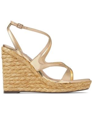 Jimmy Choo Ayla Raffia Wedged Sandals - Metallic