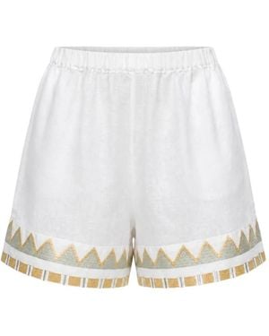 Greek Archaic Kori Papyrus Embroidered Mini Shorts - White