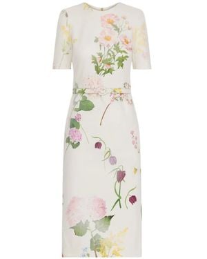 Oscar de la Renta Botanical-Print Denim Mini Dress - White