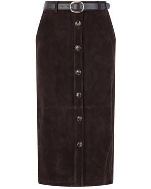 Self-Portrait Button Belted Skirt - Black