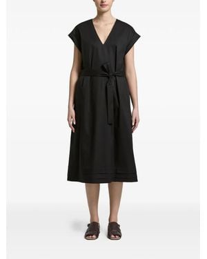 Peserico Tied-Waist V-Neck Midi Dress - Black