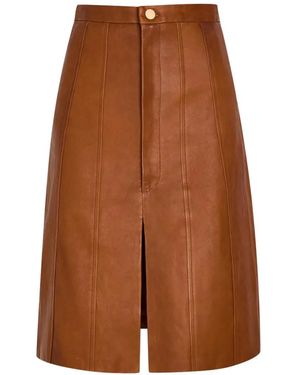 SKIIM Alexandra Lace-Up Leather Midi Skirt - Brown