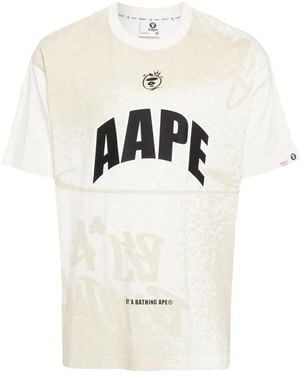 Aape By A Bathing Ape Logo Print Cotton T-Shirt - Natural